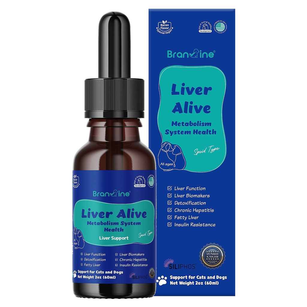 Lever Alive Metabolisme System Sundhed for hunde og katte - funktion, Fede, Detox, Kronisk Hepatitis med SILIPHOS ®, TUDCA, Samme Vegan Bacon Flavor (60ml)