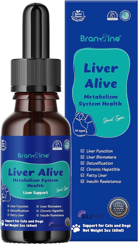 Liver Alive Metabolism System Health for Dogs and Cats - Function, Fatty, Detox, Chronic Hepatitis with SILIPHOS®, TUDCA, Same Vegan Bacon Flavor (60ml)