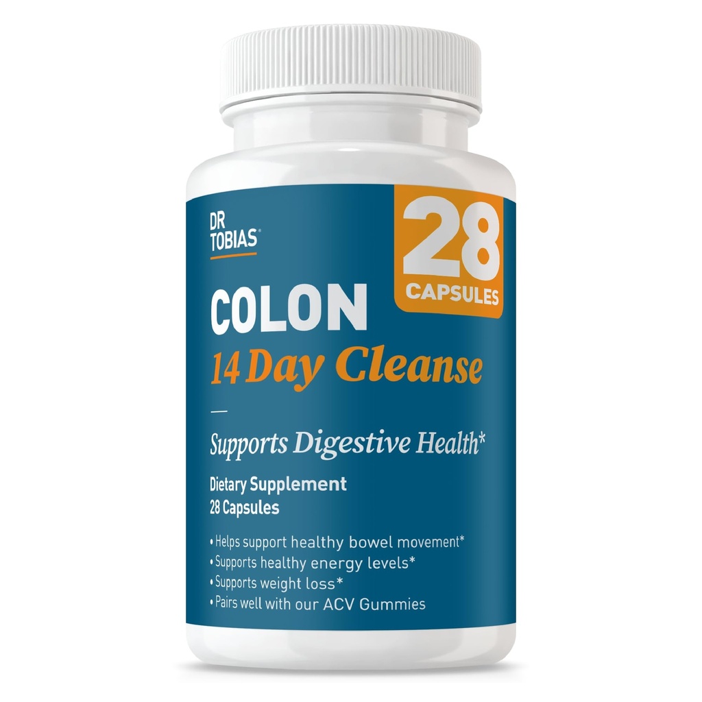 Dr. Tobias Colon 14 Day Cleanse, Advanced Gut Cleanse Detox for kvinder og mænd med Cascara Sagrada, Psyllium Husk, Senna Leaf & Probiotika, Non- GMO Colon Cleanse, 1 flaske med 28 kapsler (1-2 dagligt)