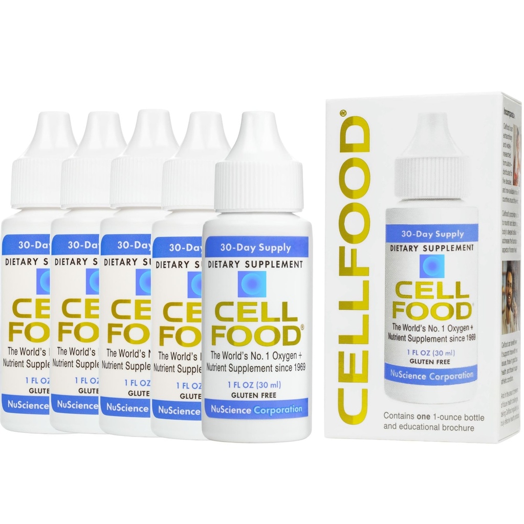 Cellfood Oxygen Boost - 1 fl oz, 5 Pack - Flydende Oxygen supplement til Lymphorial Drainage, Højdesygdom, Jet Lag, Træthed, Hovedpine, Hangovers & Energy - Gluten Free, Cert. Kosher
