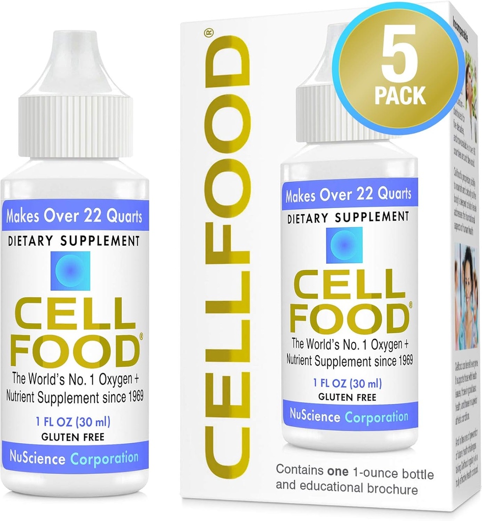 Cellfood Oxygen Boost - 1 fl oz, 5 Pack - Flydende Oxygen supplement til Lymphorial Drainage, Højdesygdom, Jet Lag, Træthed, Hovedpine, Hangovers & Energy - Gluten Free, Cert. Kosher