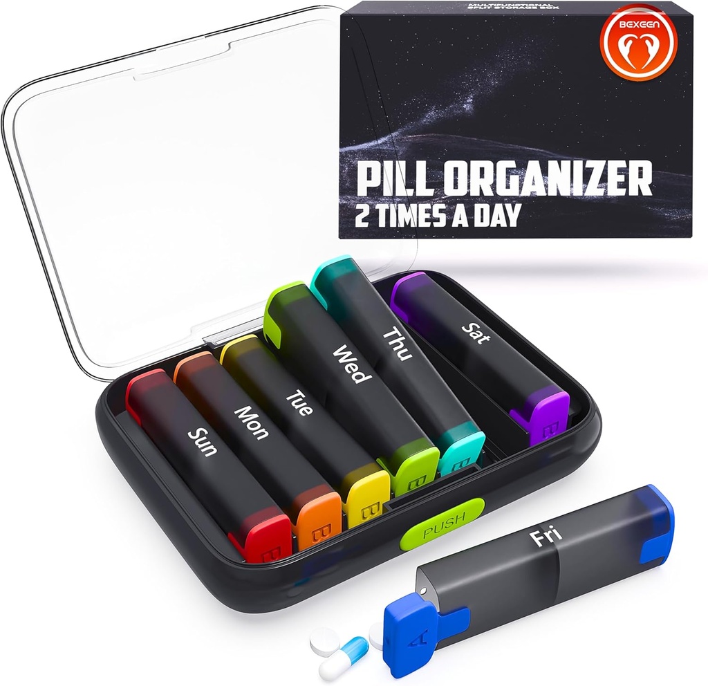 BEXEEN Ugentlig Pill Organizer 2 gange om dagen - Pill Box 7 Day Am Pm - Rejse Medicin Organizer to gange daglig Vitamin Holder Portable tillæg sag Uge morgen nat Med Dispenser Aftagelig Container