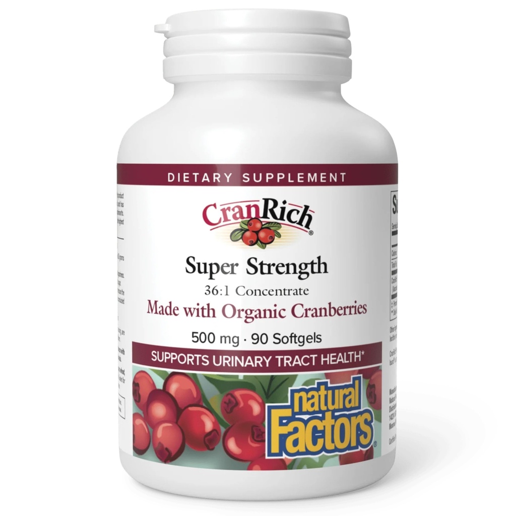 CranRich af naturlige faktorer, Super Strength Cranberry Koncentrat, Antioxidant supplement til Urinary Tract Support, Non- GMO, 90 softgels (90 portioner)