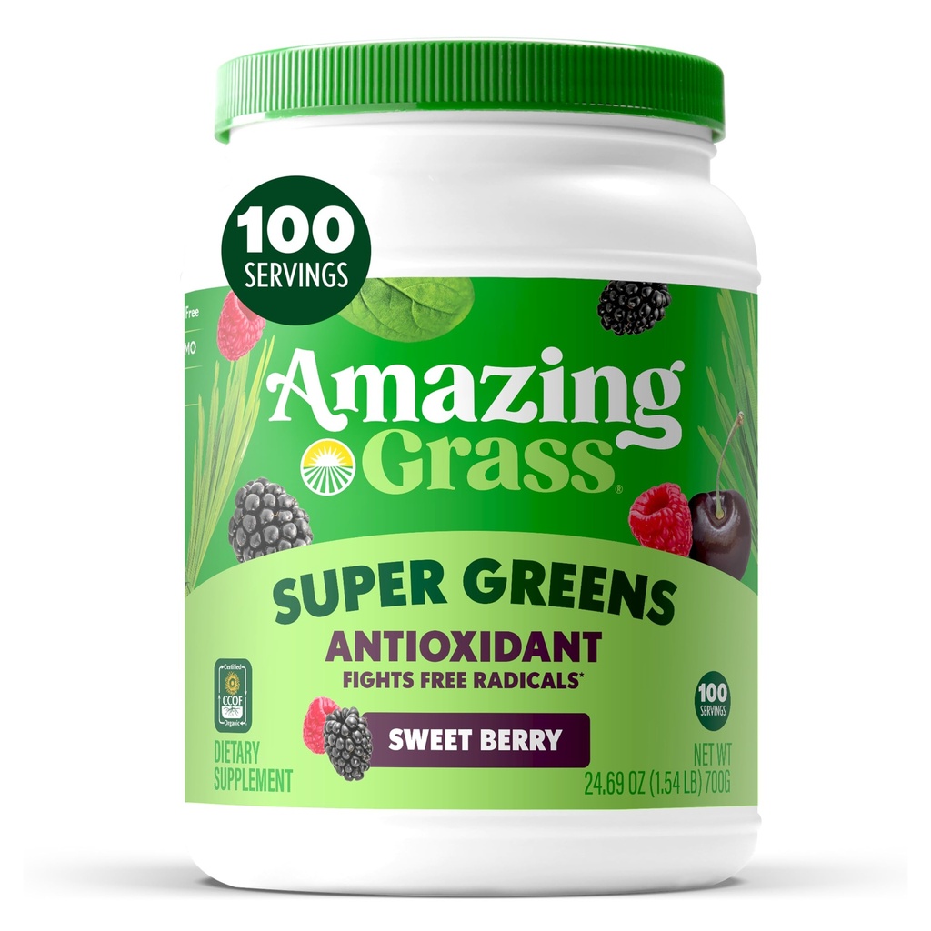 Amazing Grass Green Superfood Antioxidant: Grønne pulver med Organic Spirulina, Beet Root Powder, Elderberry & Probiotika, Sweet Berry, 100 Servere (Packaging May Vary)