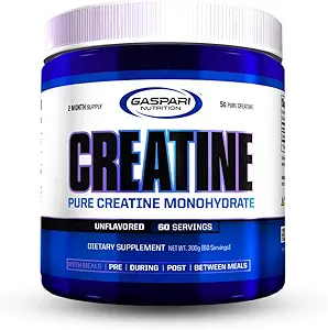 Gaspari Nutrition Pure Creatin Monohydrat, 5g af Pure Creatin, Boost Muskel og størrelse (Unflavored, 60 Servere)