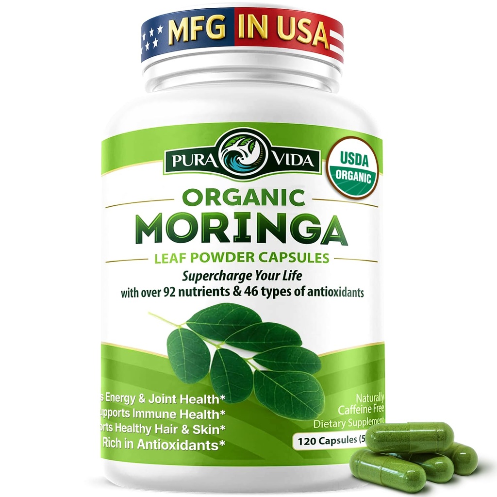 PURA VIDA MORINGA Capsules Single Origin Moringa Powder Organic. Pure Moringa Leaf. Energi, Metabolisme, & immunforsvar. 120ct. 500mg Caps.