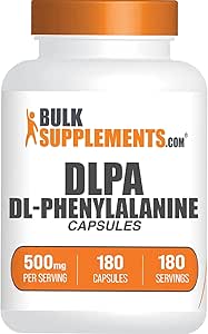 Bulkaddiments.com DL- Phenylalanin Kapsler - DLPA Kapsler, DL- Phenylalanin 500mg - DLPA Kosttilskud, Aminosyretilskud - Gluten Free, 1 Kapsler per servering, 180 Kapsler