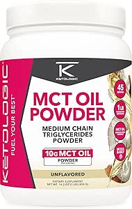 Ketologisk MCT Oil Powder Unflavored (1 LB) - Keto Coffee Creamer & Energy Support - 41 Servering af medium kæde triglycerider til Focus & Fuel