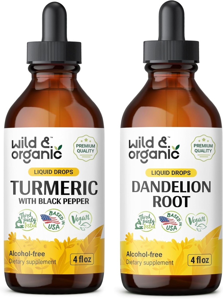 Wild & Organic Gurkemeje 4 fl oz & Mælkebøtte Root Tinktur 4 fl oz