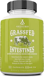 Ancestral kosttilskud Græs Fed Beef Intestines med Mave (Tripe), 3000mg, fordøjelsestilskud understøtter syre Retlux og Gut, Intestine og fordøjelsessygdomme, ikke GMO, 180 kapsler
