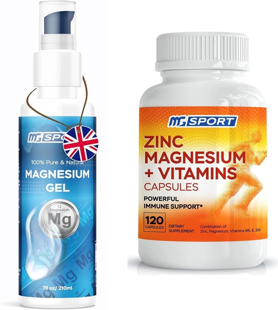 Høj Absorption Zink og Magnesium Bundle for Muscle Recovery - Zink supplement og Transdermal Magnesium Gel for ben kramper