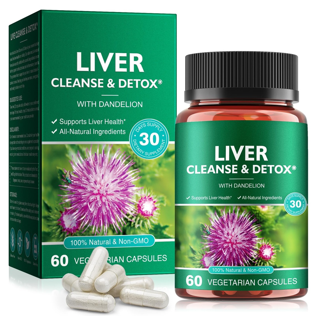 Lever Cleanse Detox & Reparation - Sundhed Lever Support Urte tillæg med mælk tidsel, Burdock, gurkemeje Curcumin, Mælkebøtte, og mere - 60 Vegansk flydende Phyto- Caps