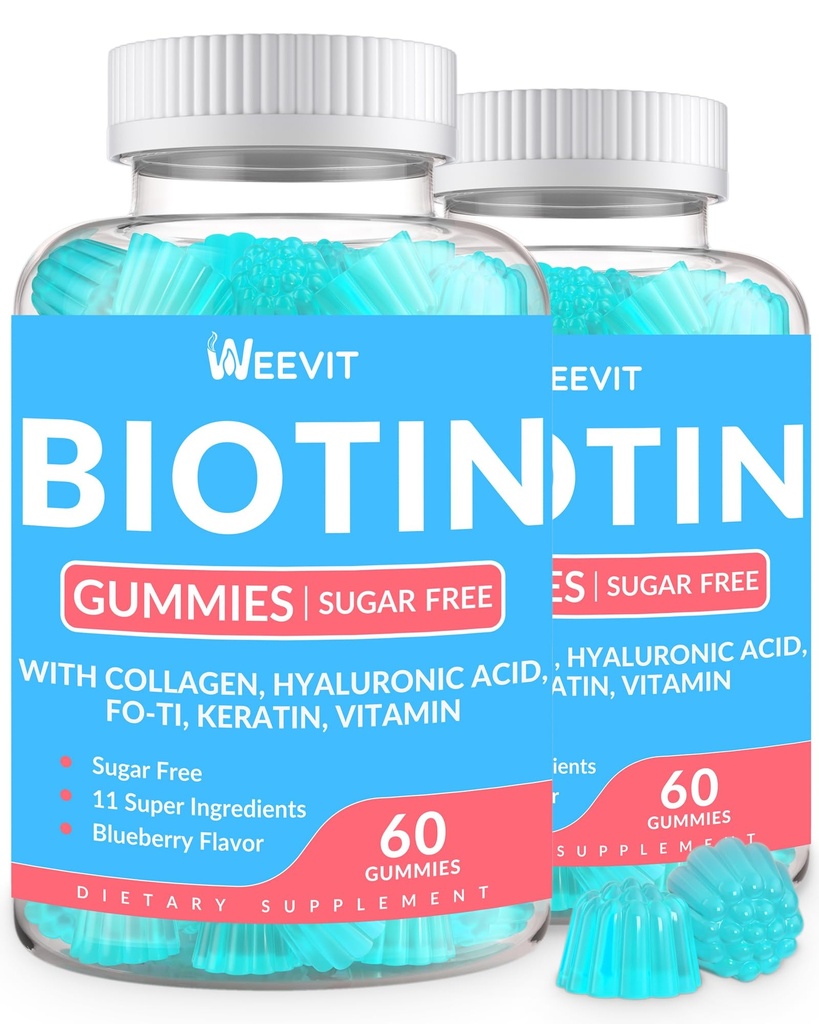 Sugar- Free Biotin Gummies, Biotin og Collagen Gummies med Keratin, Hyaluronsyre til kvinder & mænd