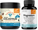 Sandhu 's Bovine Colostrum Powder & Magnesium Glycinate Lysinat Kapsler Budd124; Hjælper Gut, Immun Heath & Sleep Support