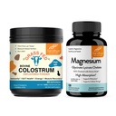 Sandhu 's Bovine Colostrum Powder & Magnesium Glycinate Lysinat Kapsler Budd124; Hjælper Gut, Immun Heath & Sleep Support