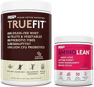 RSP NUTRITION AminoLean Pre Workout Energy (Fruit Punch 30 Servering) med TrueFit Protein Powder (Chokolade 2 LB)