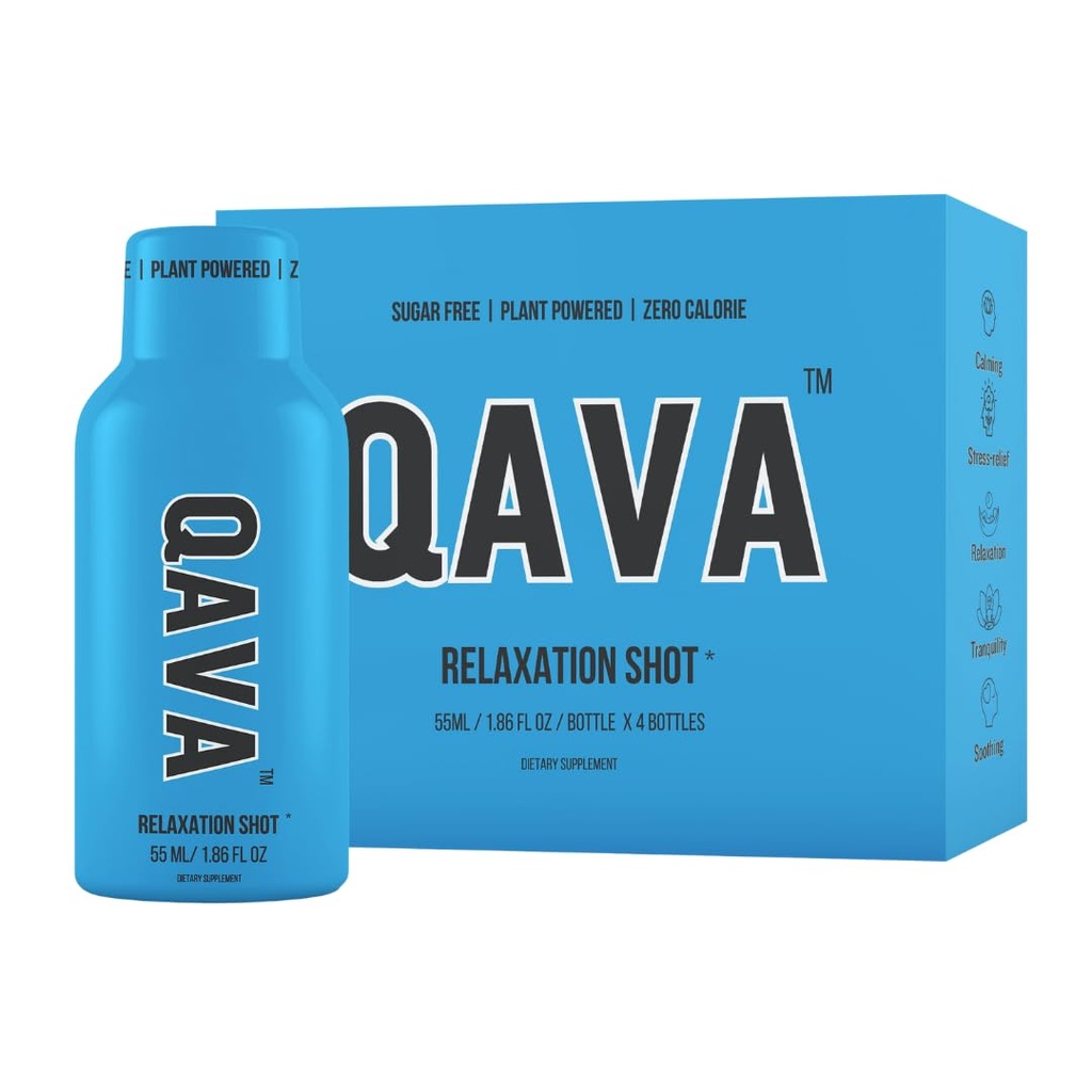 QAVA Afslappende Shots - Kava Kava - 450MG Kavalactoner - Sukkerfri, Zero Calories - 55ml hver - Pakning med 4