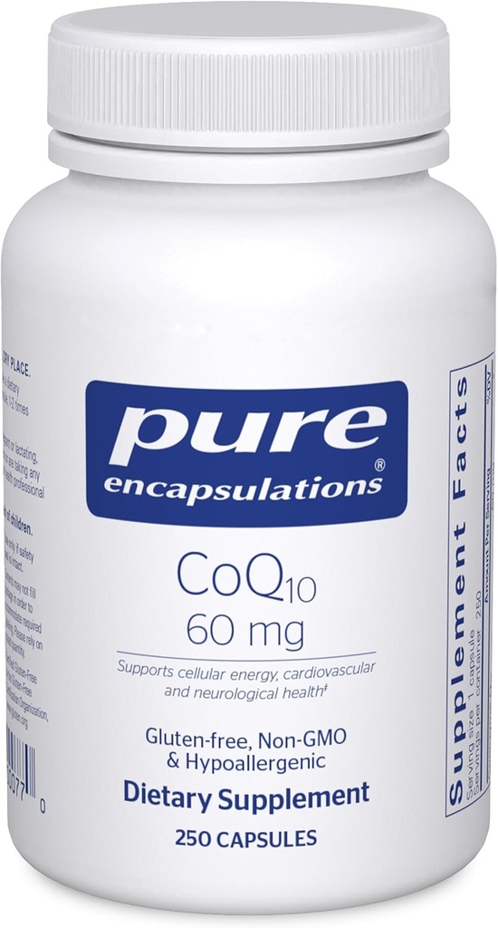 Rene indkapslinger CoQ10 60 mg 10 mg 12 4; Coenzym Q10 tillæg for energi, antioxidanter, hjerne og cellulær sundhed, kognition og cardiovaskulær støtte *
