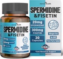 Spermidin & Fisetin Supplement - 20 mg af 99% Spermidin Per Serving, 3HCL & 300mg Fisket for kvinder Mænd Cell Fornyelse, Aging Defense & Longevity, Gluten Free, Non- GMO, Made in USA