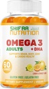 SHIFAA NUTRITION Vegan Omega 3 Gummies for Adults | No Fish Oil Burps | 60 Gummies | Plant Based w/Chia Oil, Algae | Omega 3 6 9 w/DHA, Vitamin C | for Brain, Cardiovascular & Immune Support Halal