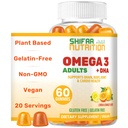 SHIFAA NUTRITION Vegan Omega 3 Gummies for adomatic Memory 124; No Fish Oil Burps Memory 124; 60 Gummies Memory 124; Plant Based w / Chia Oil, Algae Memory 124; Omega 3 6 9 w / DHA, C-vitamin 124; for Brain, Kardiovaskulær & immunforsvar Halal
