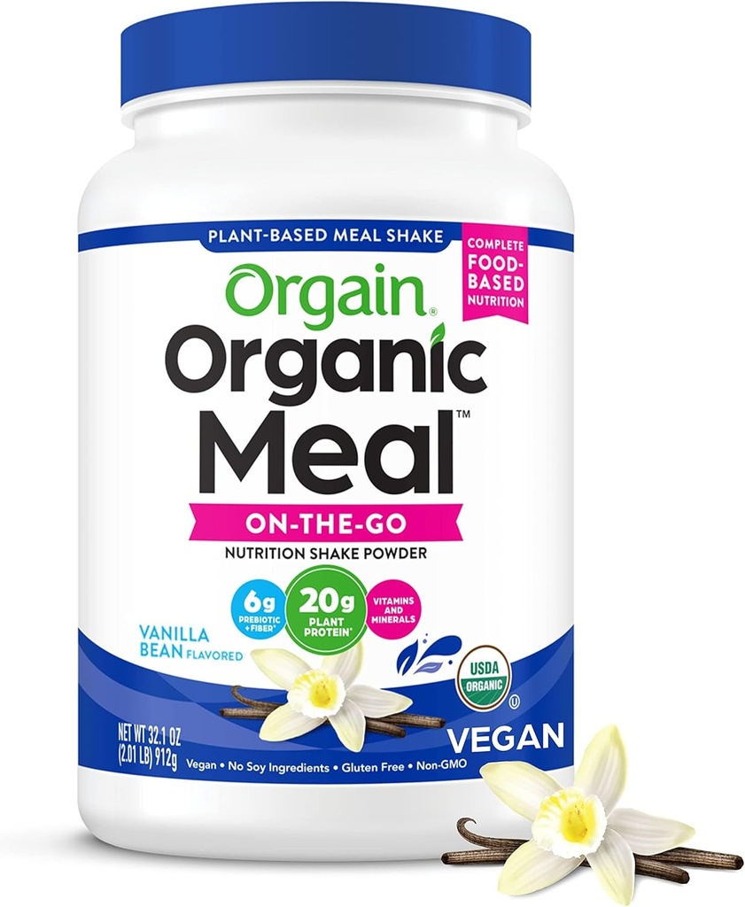 Orgain Organic Vegan Meal Erstatning Protein Powder, Vanilla Bean - 20g Plant Based Protein, Gluten Free, Dairy Free, Lactose Free, Soy Free, No Sugar Added, For Smoothies & Shakes - 2.03lb