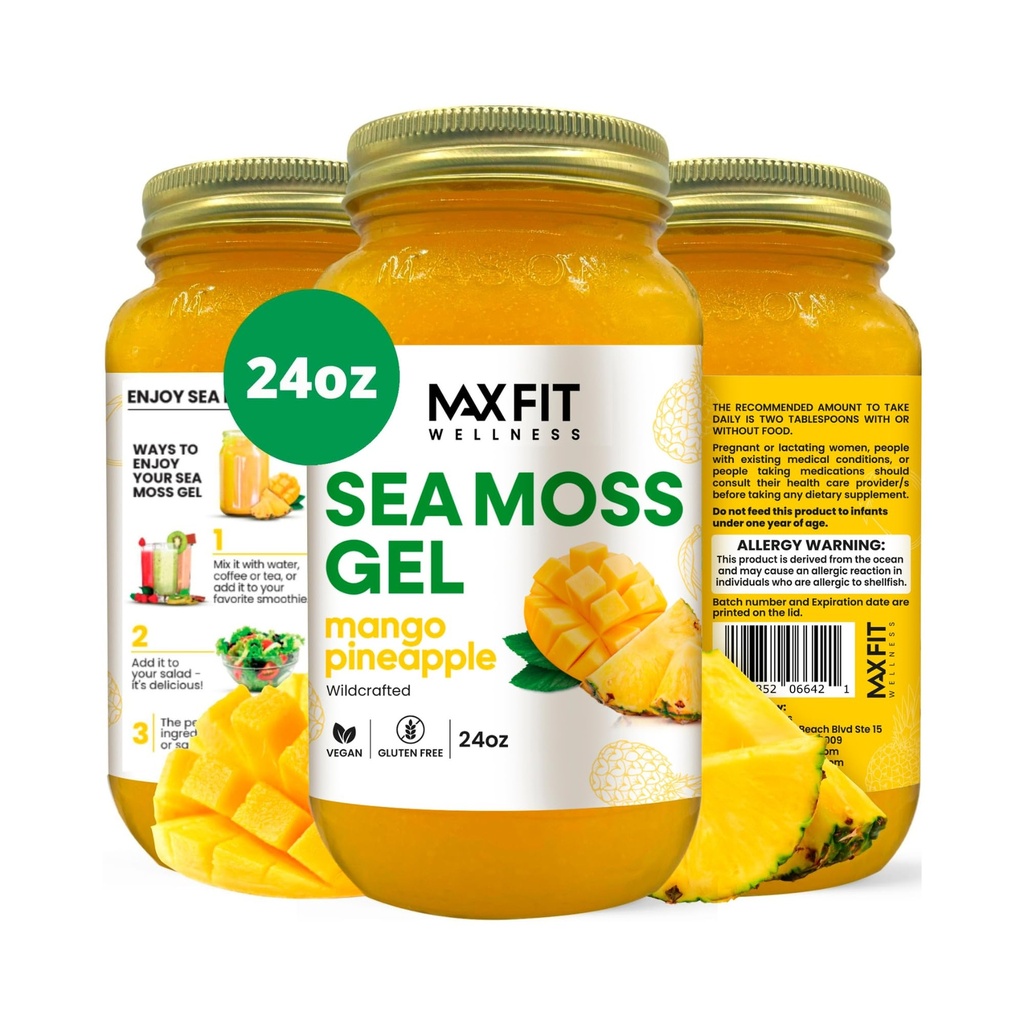 MAX FIT Sea Moss Gel Raw (12 Artiskokker) 24oz Wildсrafted Gold Sea Moss Gel fra Saint Lucia