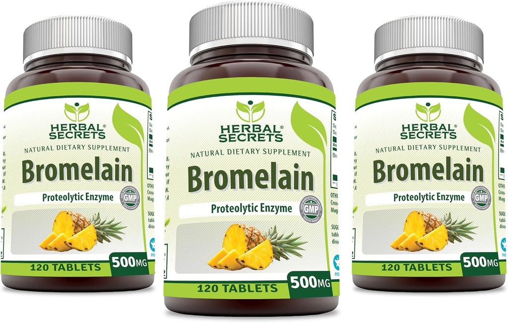 Urtehemmeligheder Bromelain 500 Mg 120 tabletter Supplement 124; pakning med 3 MB 124; Non- GROMs 124; Gluten Free