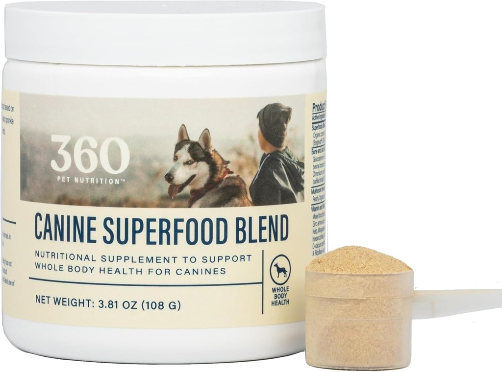 360 Pet Nutrition Canine Superfood Boost - All Life Stage Dog Meal Topper & Supplement, Understøtter fælles, fordøjelse og immunforsvar, 30 Servering, Oksekød Flavor