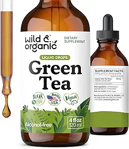 Wild & Organic Green Tea Extract Liquid Drops - Antioxidant- Rich Green Tea Supplement - 2-måneders levering - Vegan, Sukker & Alkohol- Gratis Camellia Sinensis Tincture - 4 fl oz