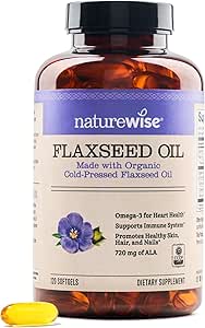 NatureWise Flaxsee Oil 1200 mg, Fish Free Omega 3 6 9 med 720mg ALA, Kosttilskud til hjertesygdomme - Økologisk, kold presset, non-GMO - 120 Softgels [4-måned Supply]