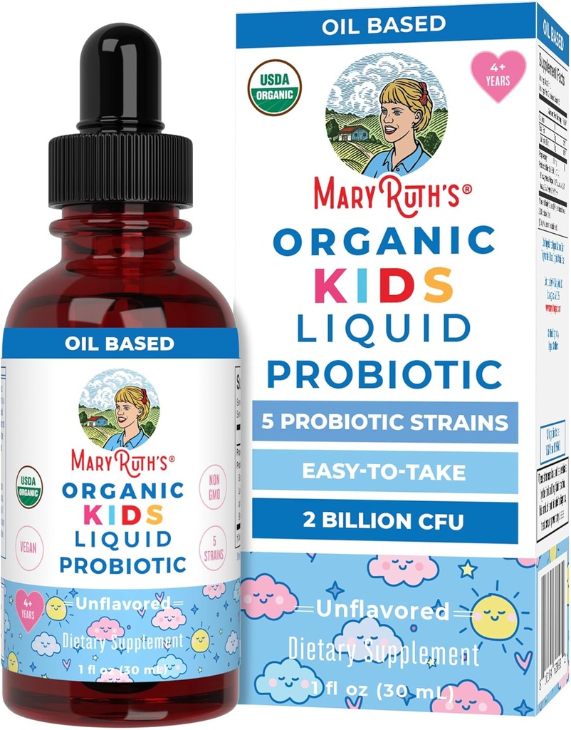 MaryRuth Organics Kids Probiotiske Flydende Drops • 124; USDA Organisk Probiotika til fordøjelse • 124; Age 4 + Gut Health & Immunsupport Supplement • 124; Samlet sundhed • 124; Vegan • 124; Non- GMO • 124; 1 Fl Oz
