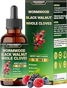 10in1 Wormwood Tincture - Black Walnut, Whole Cloves, Reishi Mushroom & 4 More - Wormwood Liquid Drops - 1 FL OZ for 2 Months Supply - Berry Mix Flavor