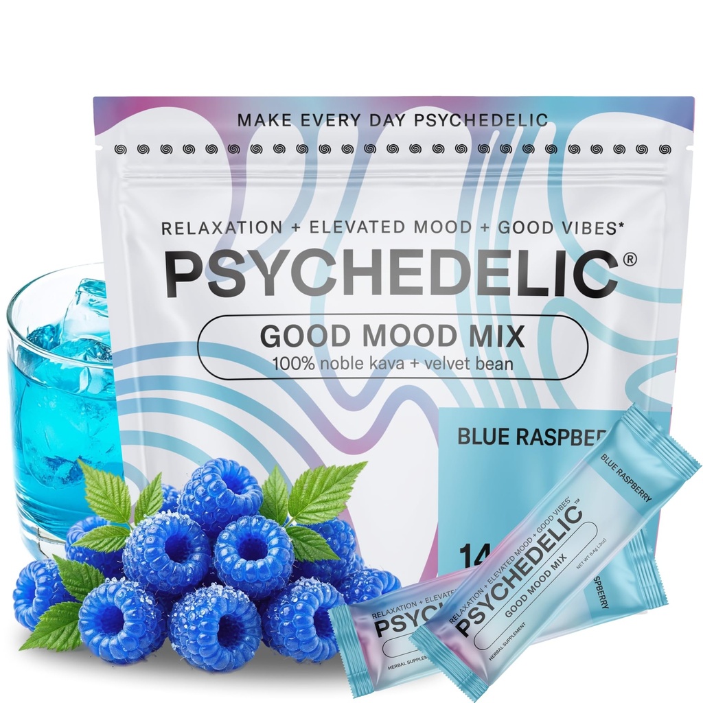 Easy Alkohol Alternativ med Buzz - Calming Kava Drink Mix (14x5.5g) Malet Kava Powder - Calming Drink Powder Pakker - Easy Open Single Serving Drinks - 14 Calm Pakker - Blå Hindbær