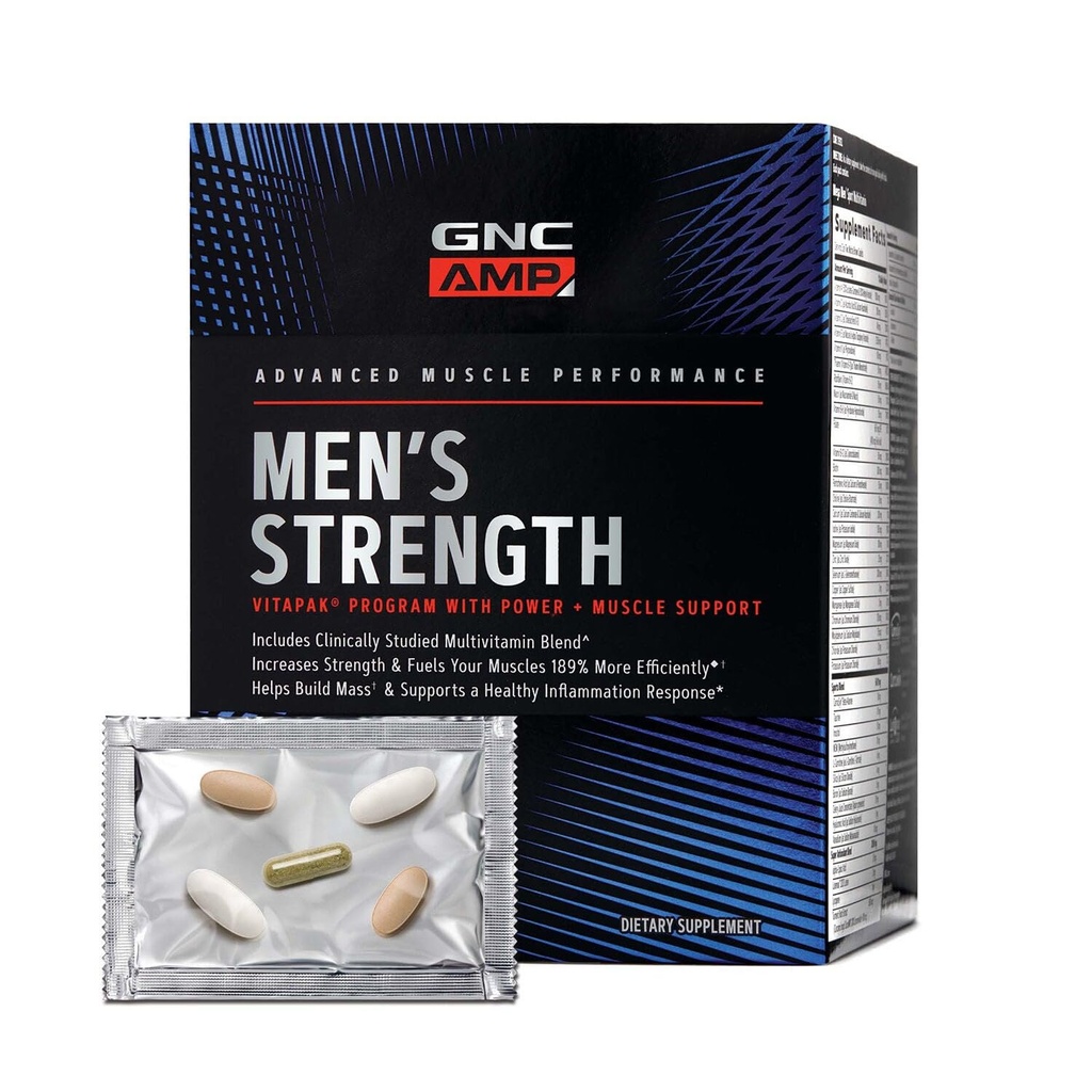 GNC AMP Mænd styrke Vitapak Program, 3 Produkter i 1 pakke, Absorbable Creatin, Mass Building, Power Muskles, Anabolske Primere, Testosteron Boost, Proven Ingredienser, Multivitamin, 30-dages levering