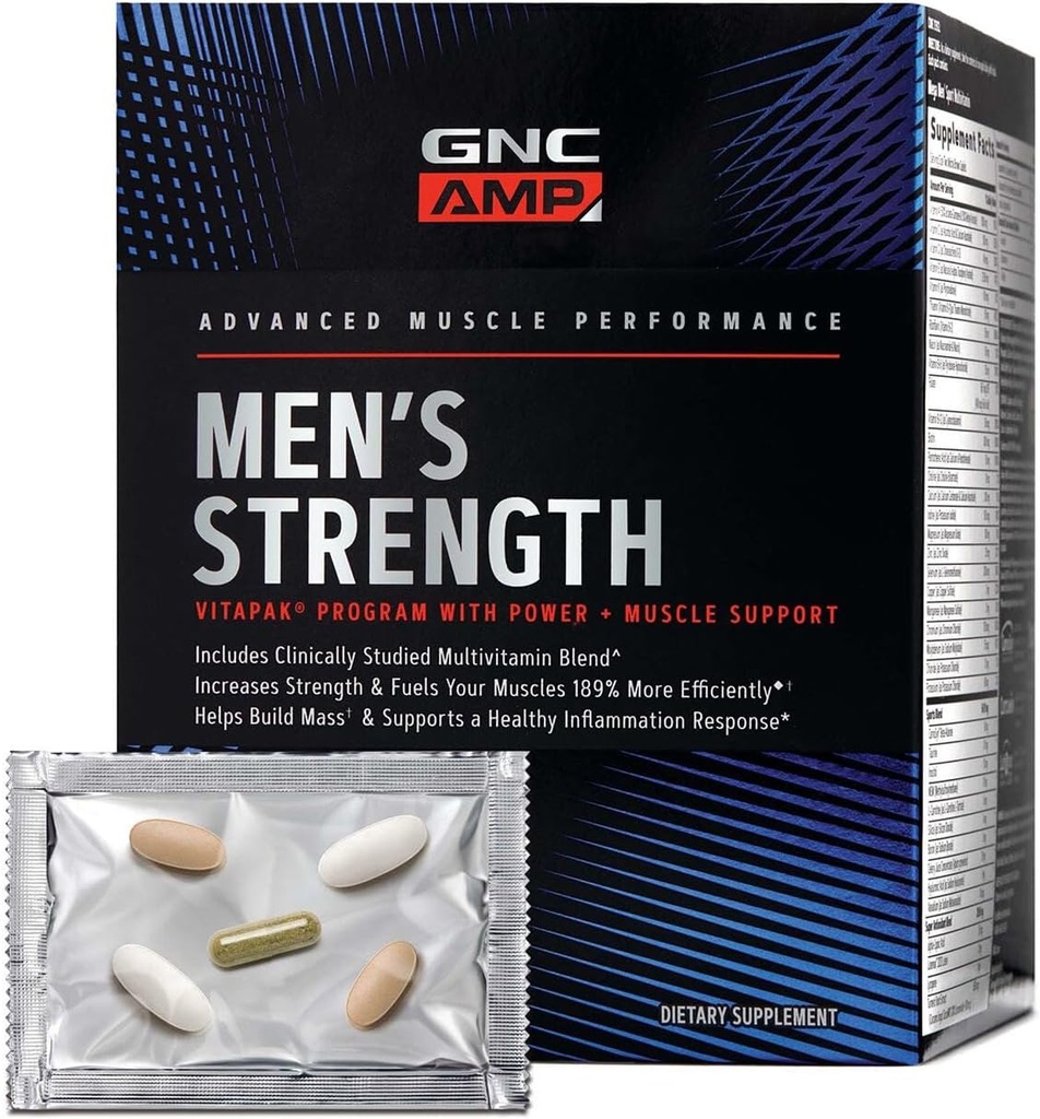 GNC AMP Mænd styrke Vitapak Program, 3 Produkter i 1 pakke, Absorbable Creatin, Mass Building, Power Muskles, Anabolske Primere, Testosteron Boost, Proven Ingredienser, Multivitamin, 30-dages levering