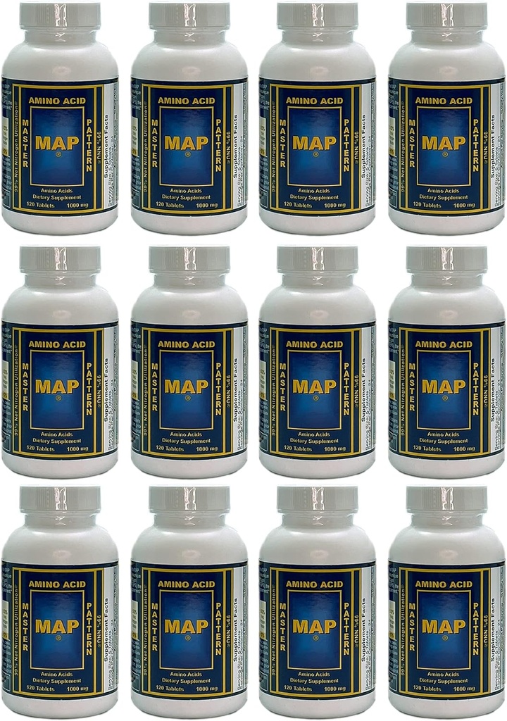 Pack of 12 Bottles of MAP Master Amino Acid Pattern (120 Tablets/Bottle) 99% Net Nitrogen Utilization (NNU) - Original Formula by Dr. Luca Moretti