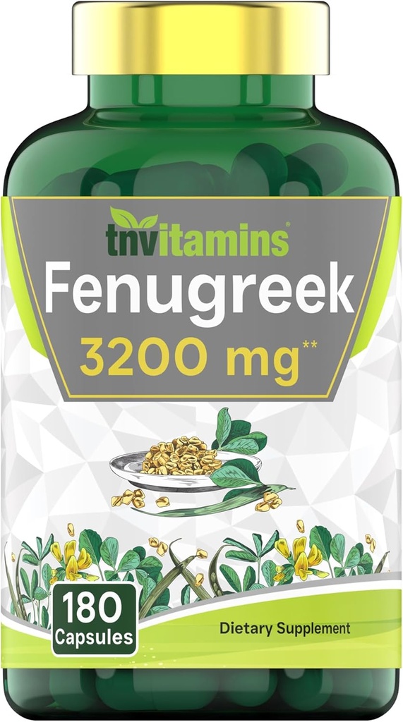 tnvitamin Fenugreek kapsler: 3200 mg - 180 Capsules Measures 124; Fenugreek tillæg til mænd & kvinder Measures 124; Fenugreek Seed Powder Extract 124; Non- GMO Measures 124; Lavet i USA!