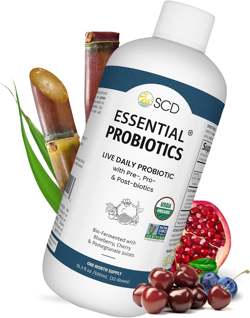 SCD Essential Probiotika for kvinder, mænd, børn og tandlæger, Live Probiotika for fordøjelse og immunitet, Gut Health Liquid Probiotic Supplement med 11 Probiotika - 16,3 fl oz af SCD Probiotika