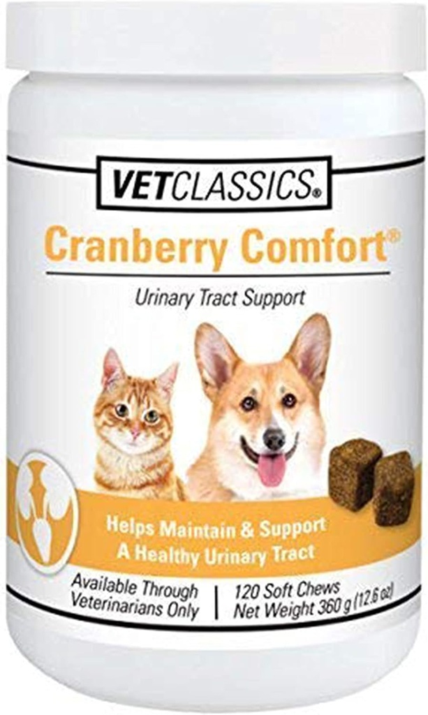 Vet Classics Cranberry Comfort Urinary Tract Pet supplement til hunde, Katte - vedligeholder hund blærer sundhed, kat blærer kontrol - Pet Kosttilskud til inkontinens - 120 Soft Chews