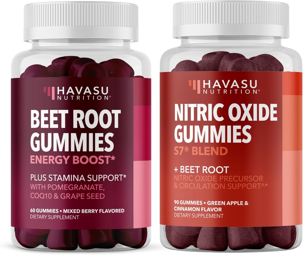 HAVASU NUTRITION Nitroxidgummier med L- arginin og Beet Root (1 måned Tilgang) & Beet Root Gummies med COQ10 & Pomegranat (1 måned Tilgang)