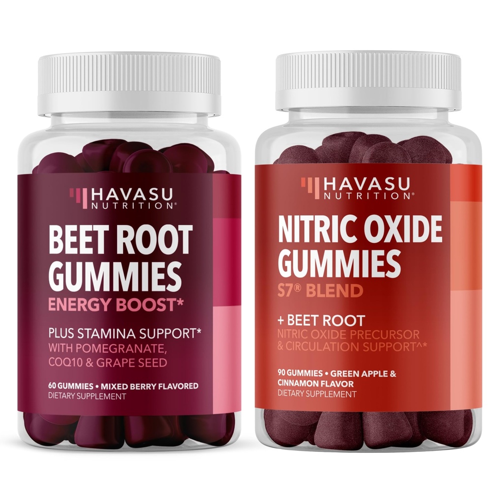 HAVASU NUTRITION Nitroxidgummier med L- arginin og Beet Root (1 måned Tilgang) & Beet Root Gummies med COQ10 & Pomegranat (1 måned Tilgang)