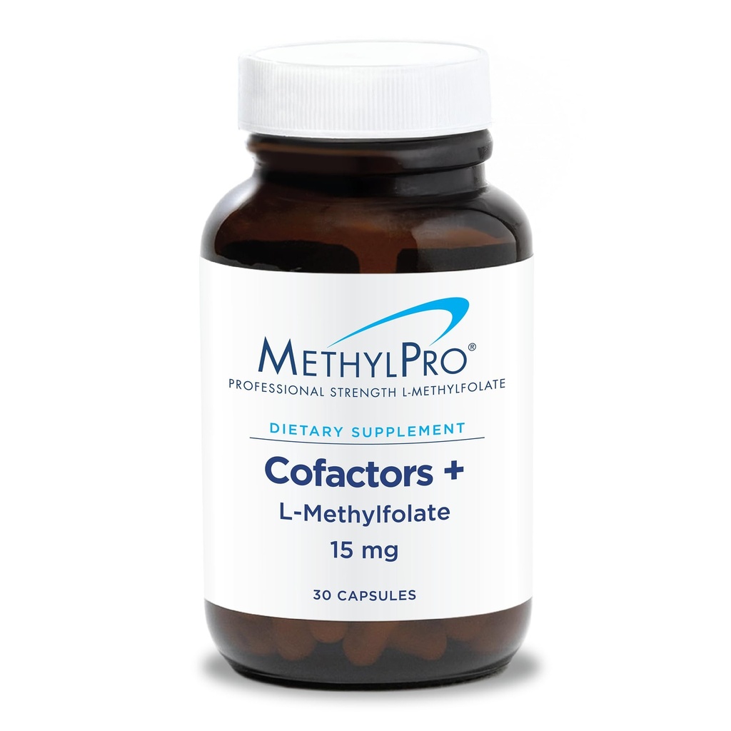 MethylPro L- Methylfolat 15 mg + Cofactors - L Methylfolattilskud til kvinder og mænd, Methyleret vitamin B9 (5- MTHF) med B6 og B12 for hjernesundhed, fokus og ro - 30 kapsler (pakning med 1 stk.)