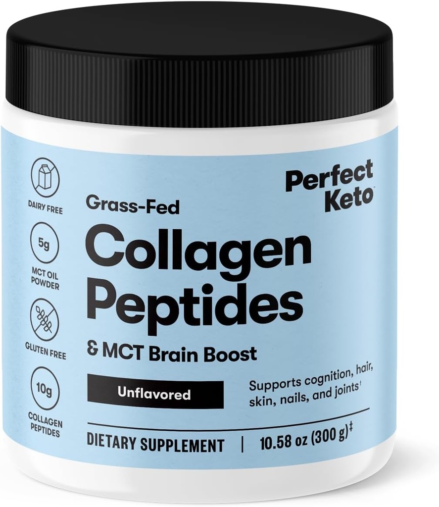 Perfect Keto Collagen Peptider Protein Powder med MCT Oil, Hydrolyzed Collagen, Type I & III tillæg, Gluten Free, Grass Fed, Low Carb, Keto Coffee Creamer, Collagen for kvinder & mænd, Unflavored