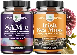Bundle af ren SAM- E Nootrop Brain Supplement og økologiske Irske Hav Moss Kapsler -Immunstøtte og Mood Support - Sea Moss og Bladerwrack Kapsler med Burdock Root Superfood Blend