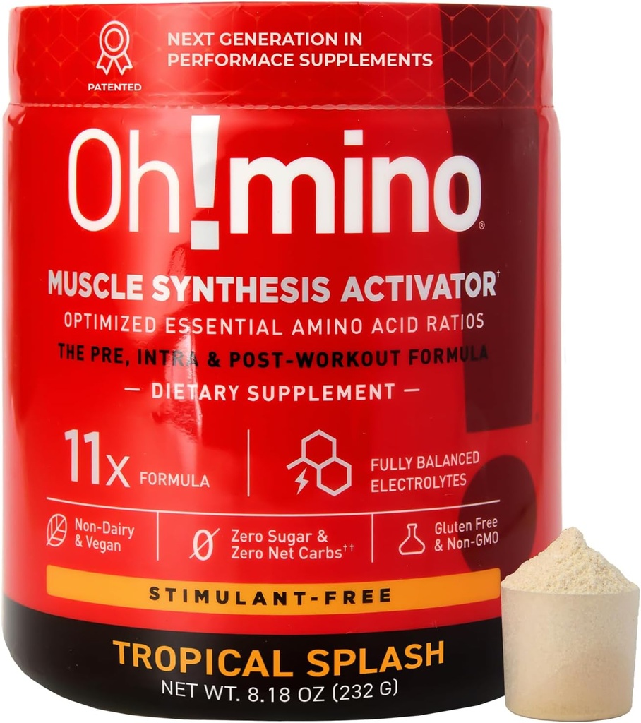Mino Essential Aminosyretilskud. Tropical Splash, Stimulant- Free Powder. Alle 9 EAA 'er, BCAA' er og den perfekte Amino til træning, Amino Energy, og til at opbygge muskler, og gendanne hurtigere.