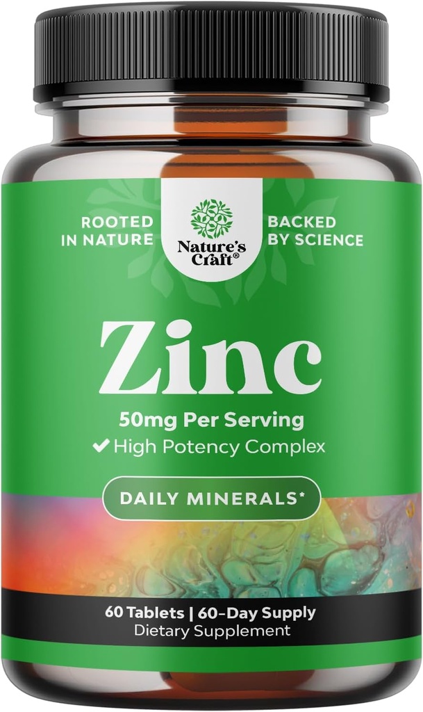 Zink 50mg immunforsvar supplement - Zink kompleks supplement til immunsystemet og til at forbedre hår hud og negle vitaminer - Let at synke potent daglige tabletter til voksne