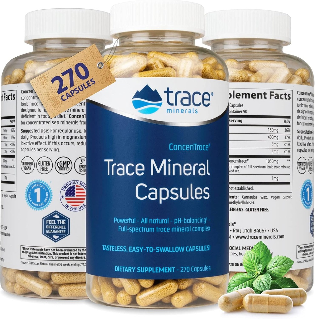 Trace Minerals Low- Natrium ConcenTrace kapsler - supplement til støtte ben sundhed & krop energi - sund hydrering & elektrolyte support supplement - 270 kapsler (90 Servere