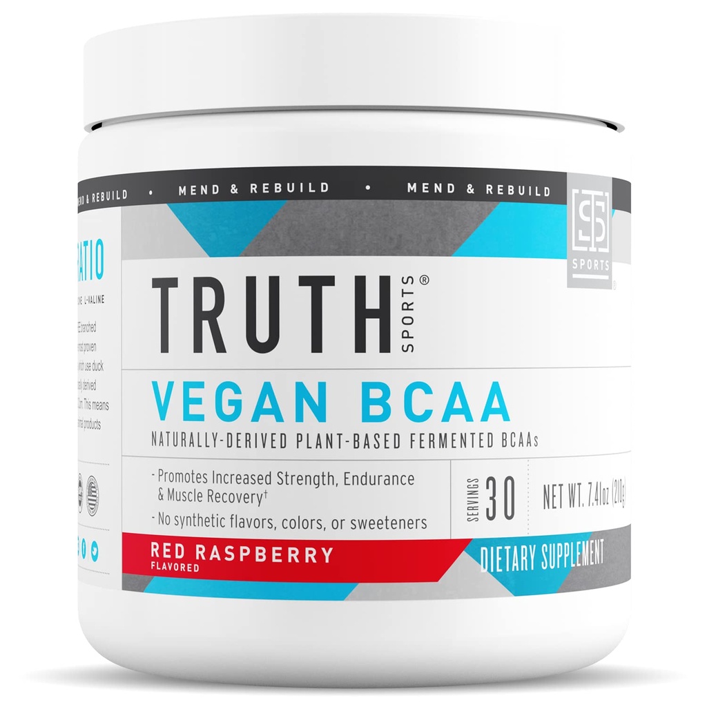 Sandhed Nutrition Vegan BCAA Powder- 2: 1: 1 Ratio Natural BCAAs Aminosyrer Powder for Energy, Muscle Building, Post Workout Recovery Drink for Muscle Recovery (Rød Hindbær, 30 Servere)