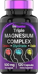Triple Magnesium Complex Supplement 500mg: Magnesium Glycinat, Citrate, & Oxide - 120 kapsler (4 måneder Tilgang!)